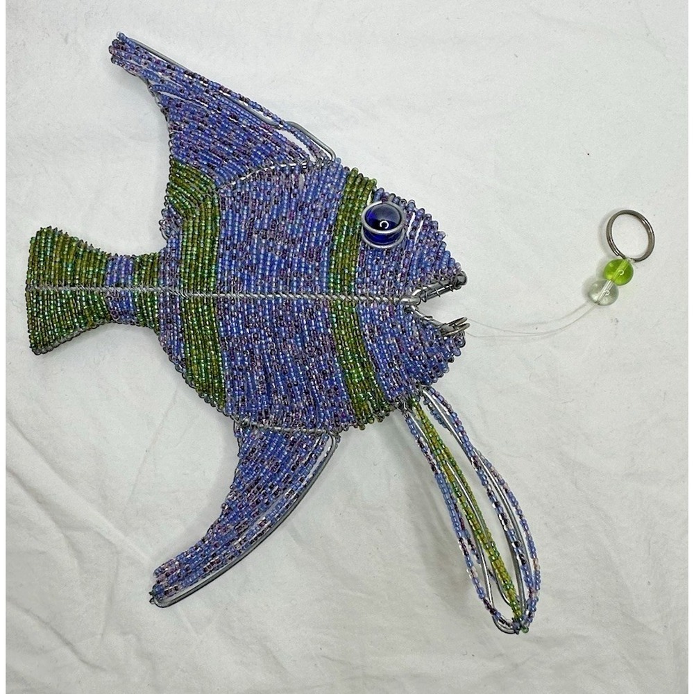 AngelFish Glass Beaded Hanging Decor 3D Blue Green Seed Beads Metal sealife